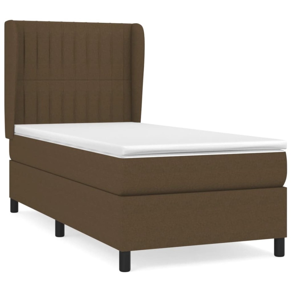 Cama box spring con colchón tela marrón oscuro 90x190