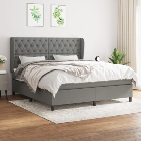 Cama box spring con colchón tela gris oscuro 160x200