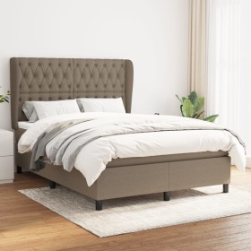 Cama box spring con colchón tela gris taupe 140x200