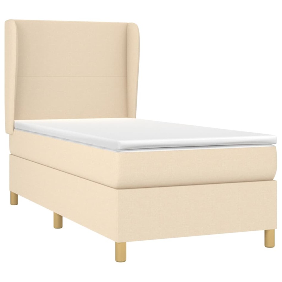 Cama box spring con colchón tela color crema 90x190