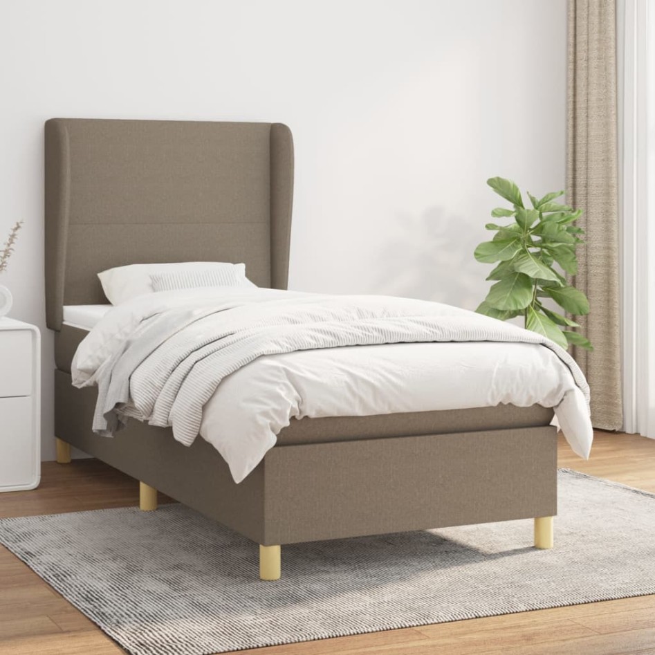 Cama box spring con colchón tela gris taupe 100x200