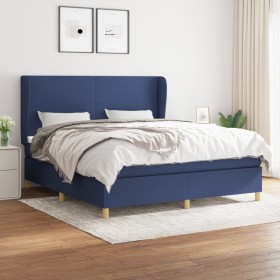 Cama box spring con colchón tela azul 160x200
