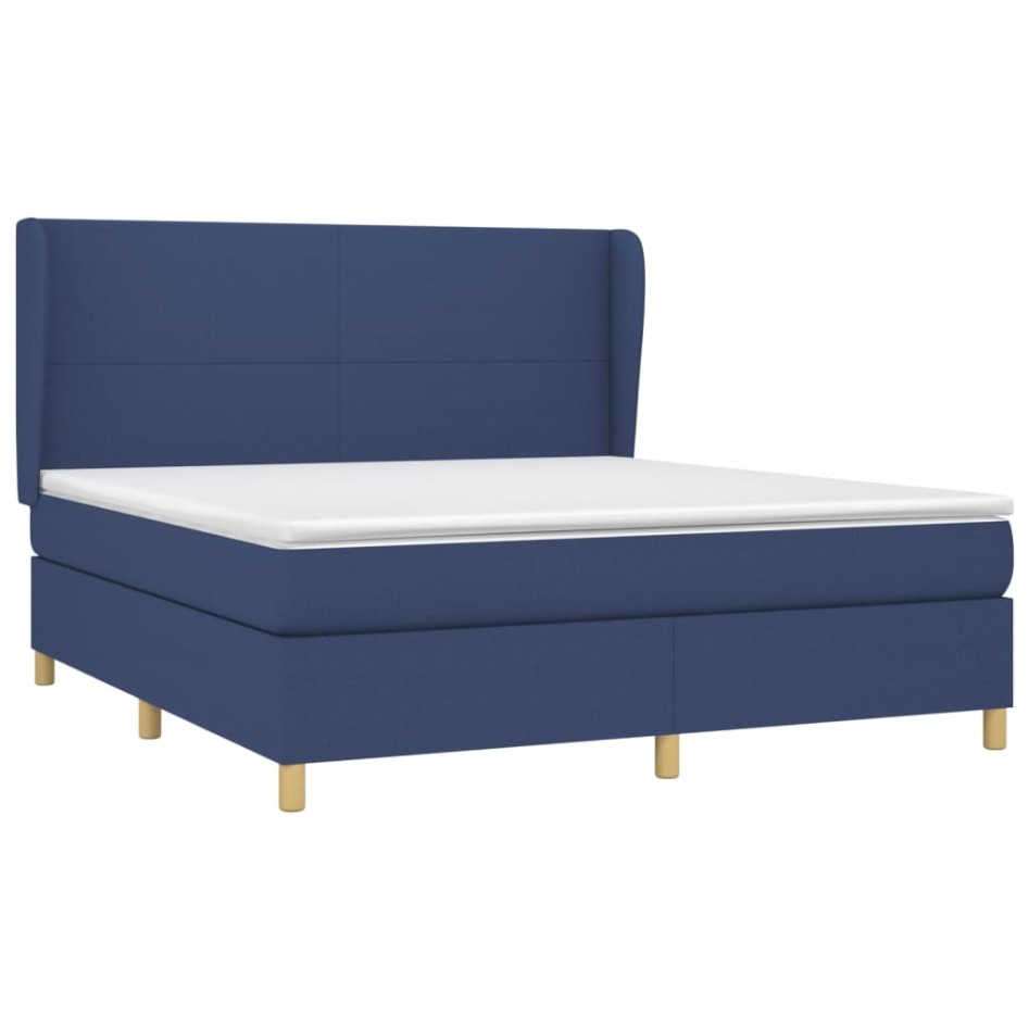 Cama box spring con colchón tela azul 160x200