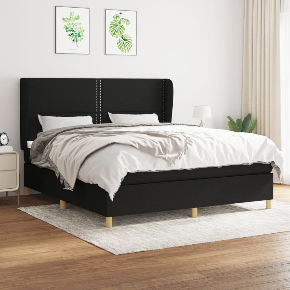 Cama box spring con colchón tela negro 160x200