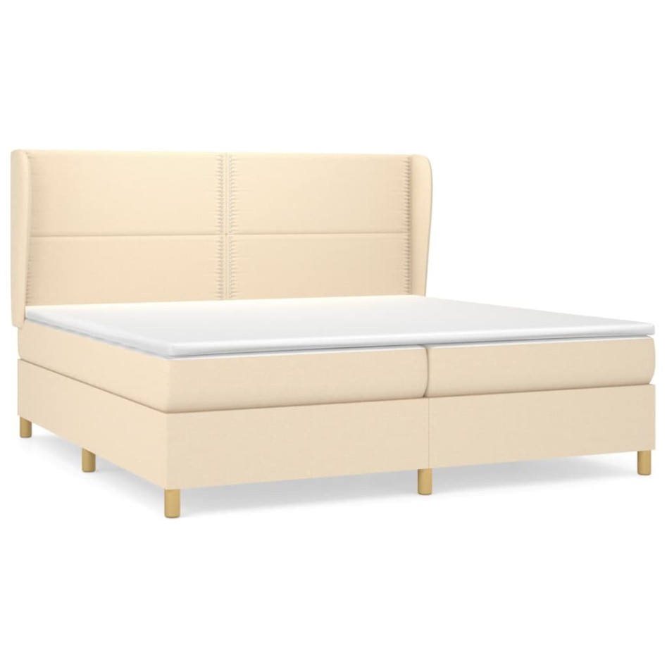 Cama box spring con colchón tela color crema 200x200
