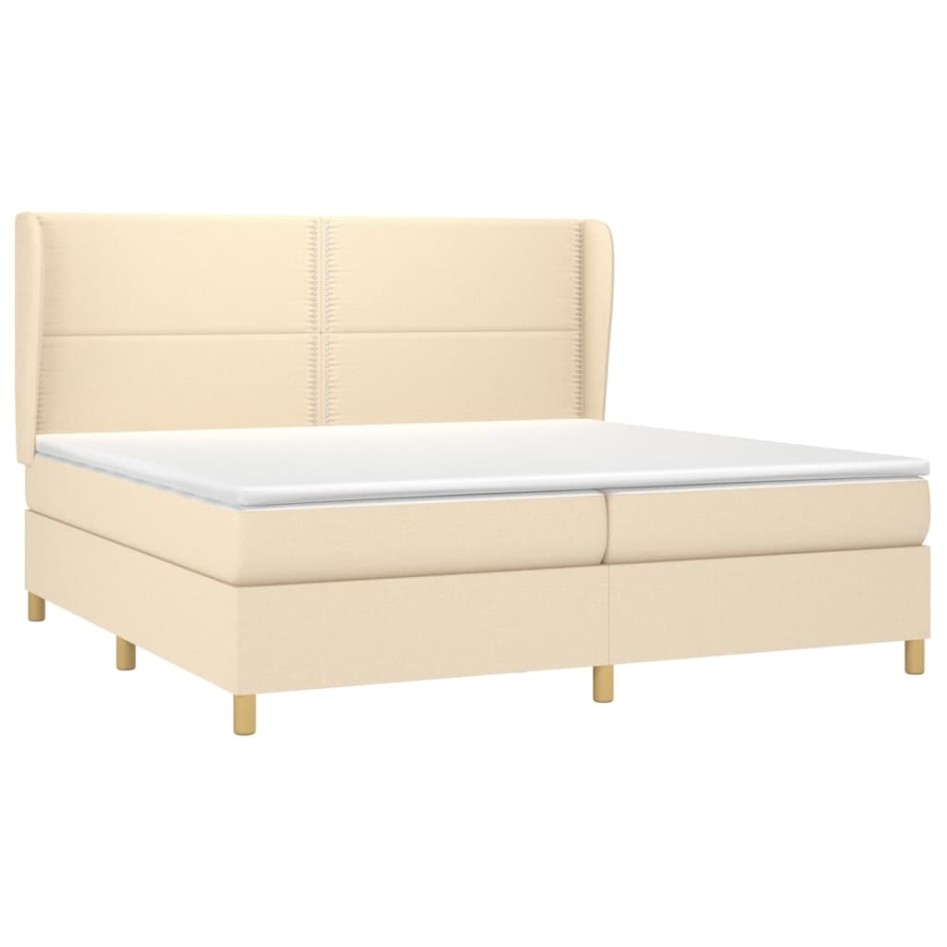 Cama box spring con colchón tela color crema 200x200