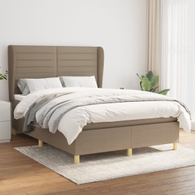 Cama box spring con colchón tela gris taupe 140x200