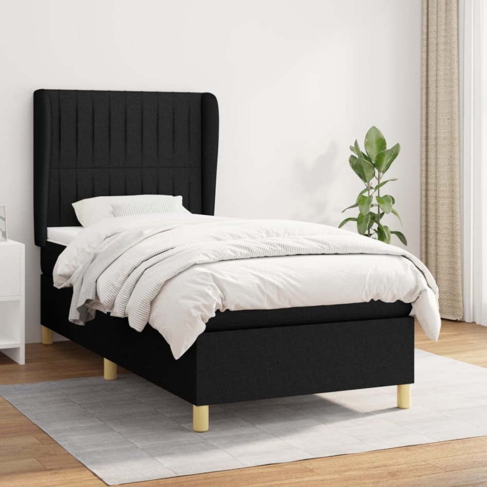 Cama box spring con colchón tela negro 100x200