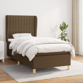 Cama box spring con colchón tela marrón oscuro 90x200