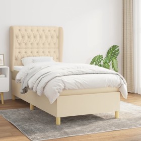 Cama box spring con colchón tela color crema 90x190