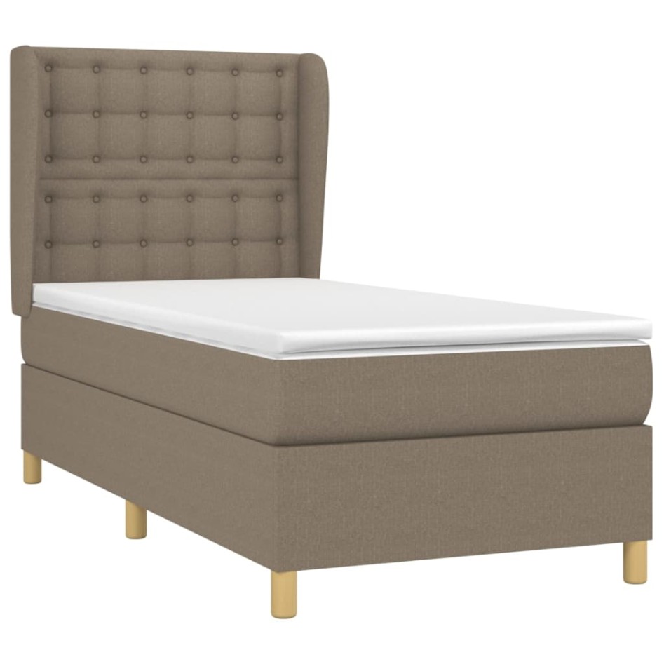 Cama box spring con colchón tela gris taupe 80x200