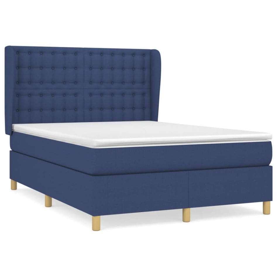 Cama box spring con colchón tela azul 140x190