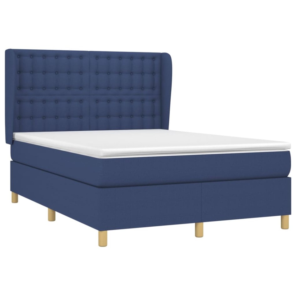 Cama box spring con colchón tela azul 140x190