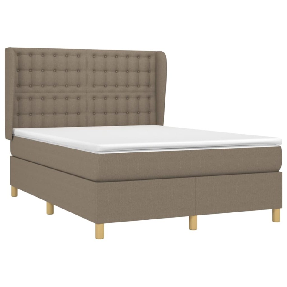 Cama box spring con colchón tela gris taupe 140x190
