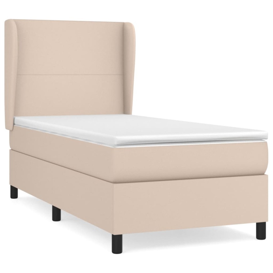 Cama box spring con colchón cuero sintético capuchino 90x190