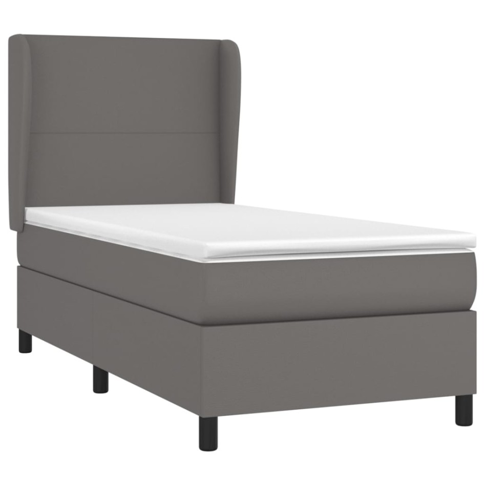 Cama box spring con colchón cuero sintético gris 80x200