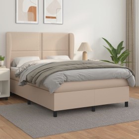 Cama box spring con colchón cuero sintético capuchino