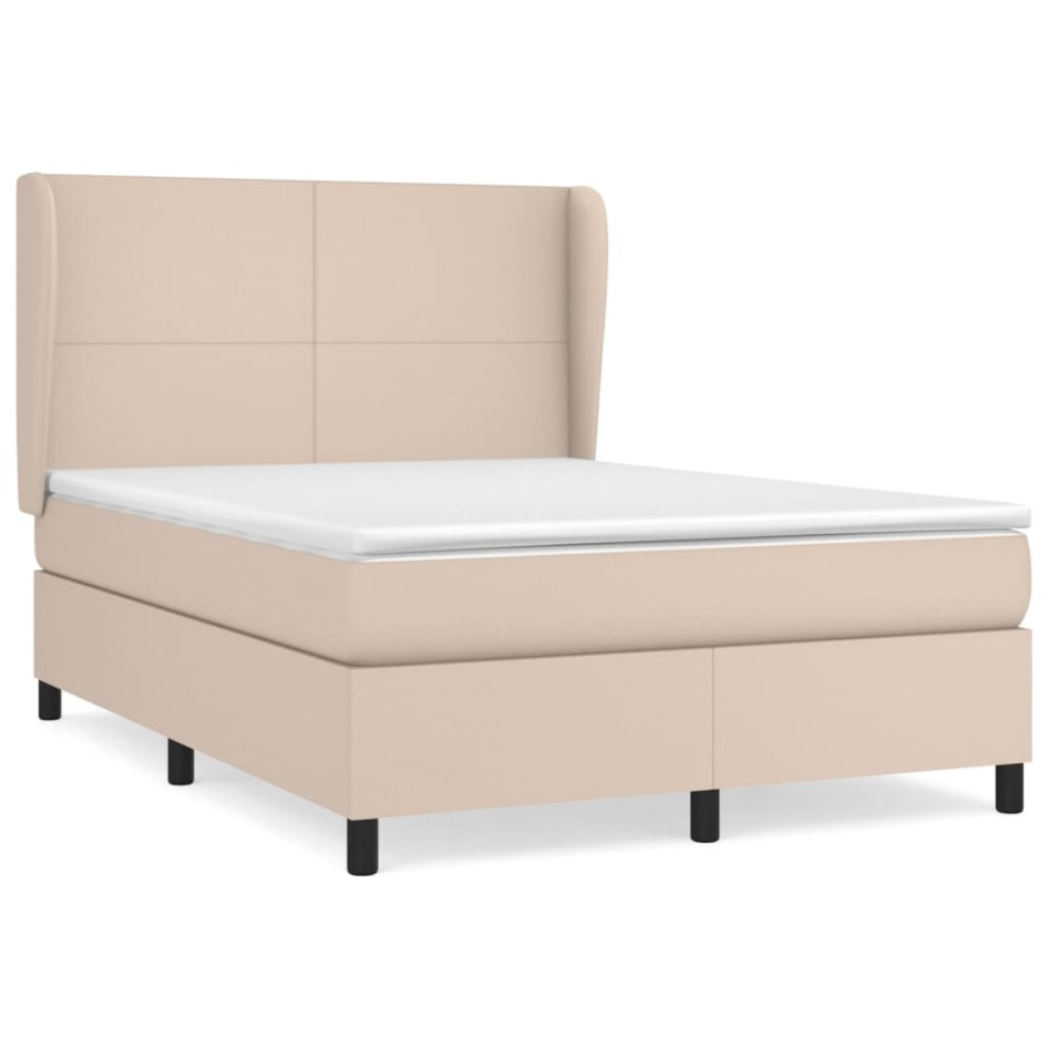 Cama box spring con colchón cuero sintético capuchino