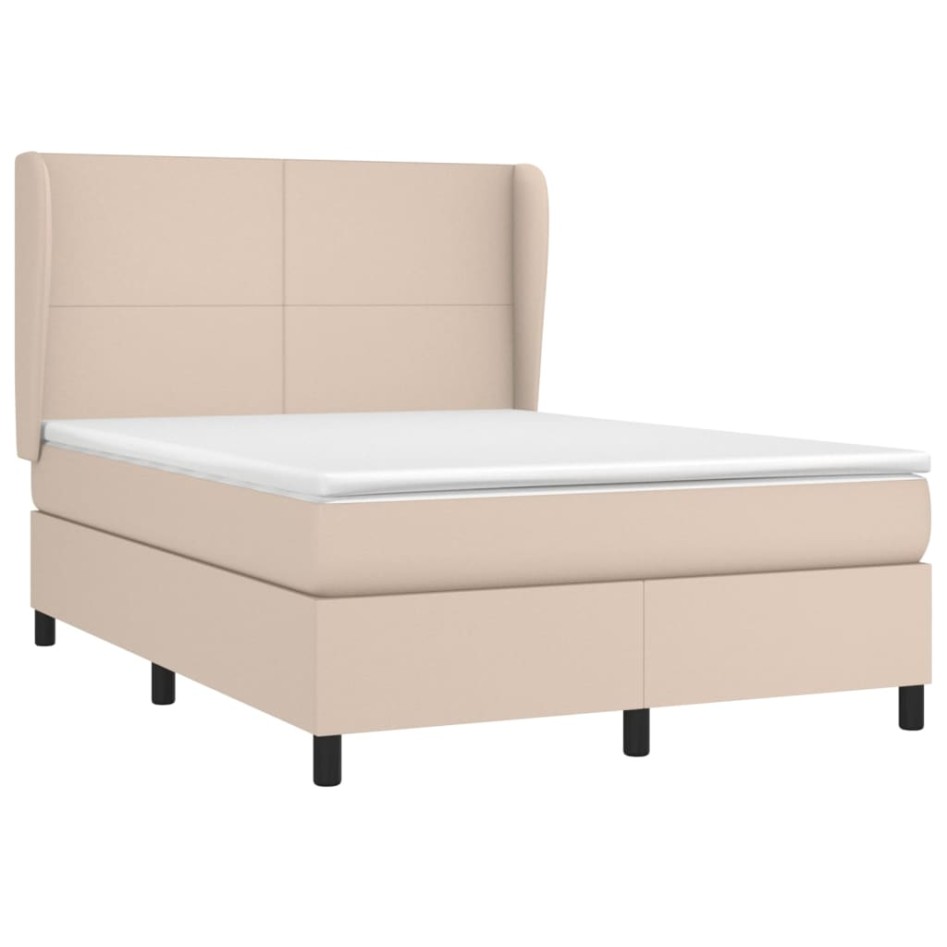 Cama box spring con colchón cuero sintético capuchino