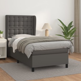 Cama box spring con colchón cuero sintético gris 90x200