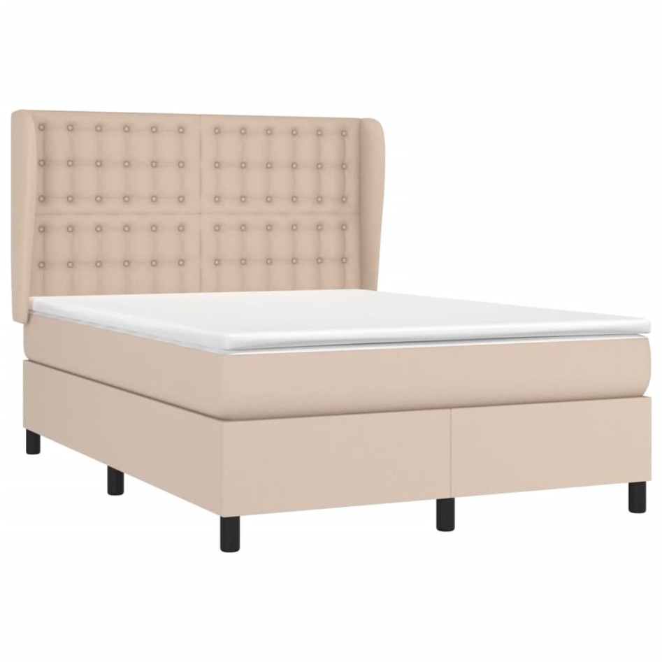 Cama box spring con colchón cuero sintético capuchino