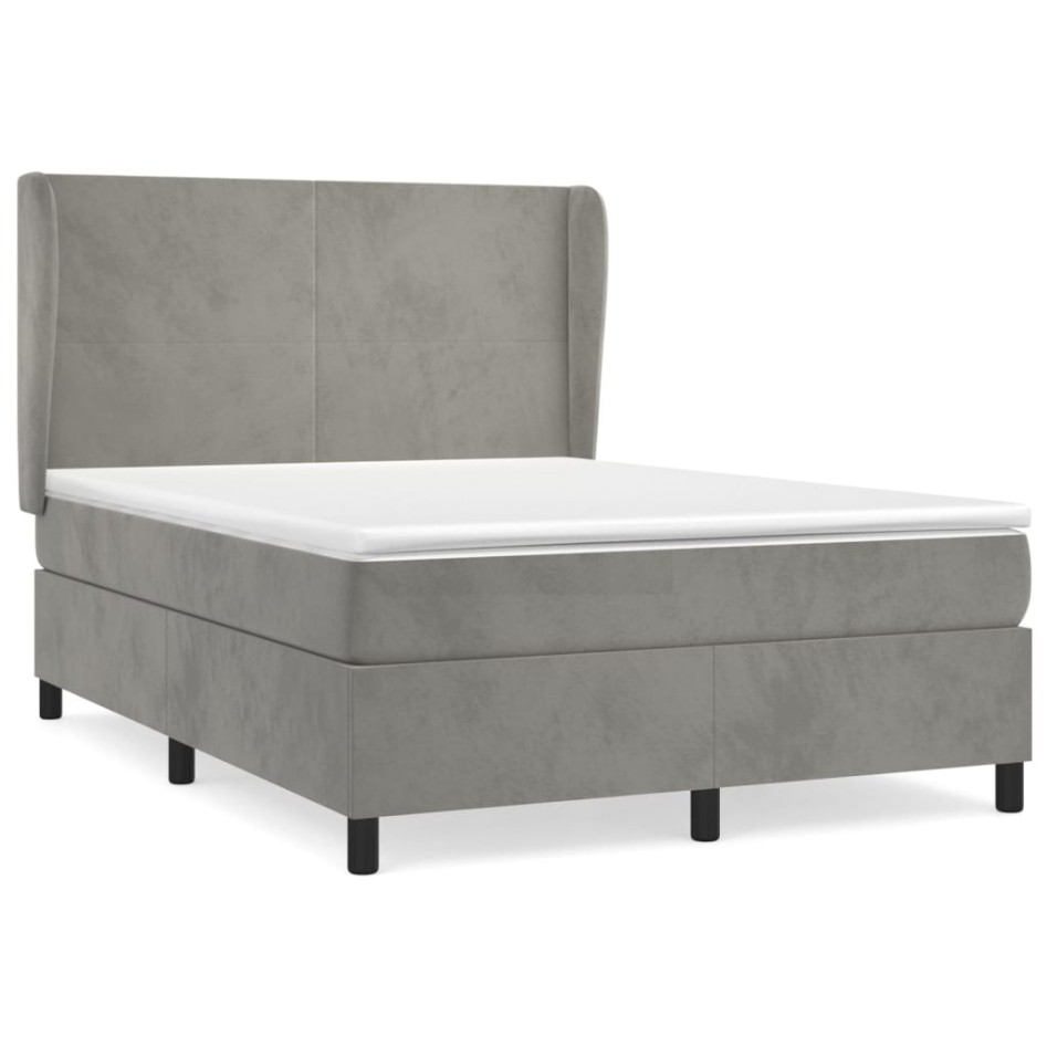 Cama box spring con colchón terciopelo gris claro 140x200