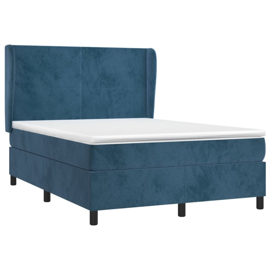 Cama box spring con colchón terciopelo azul oscuro 140x190
