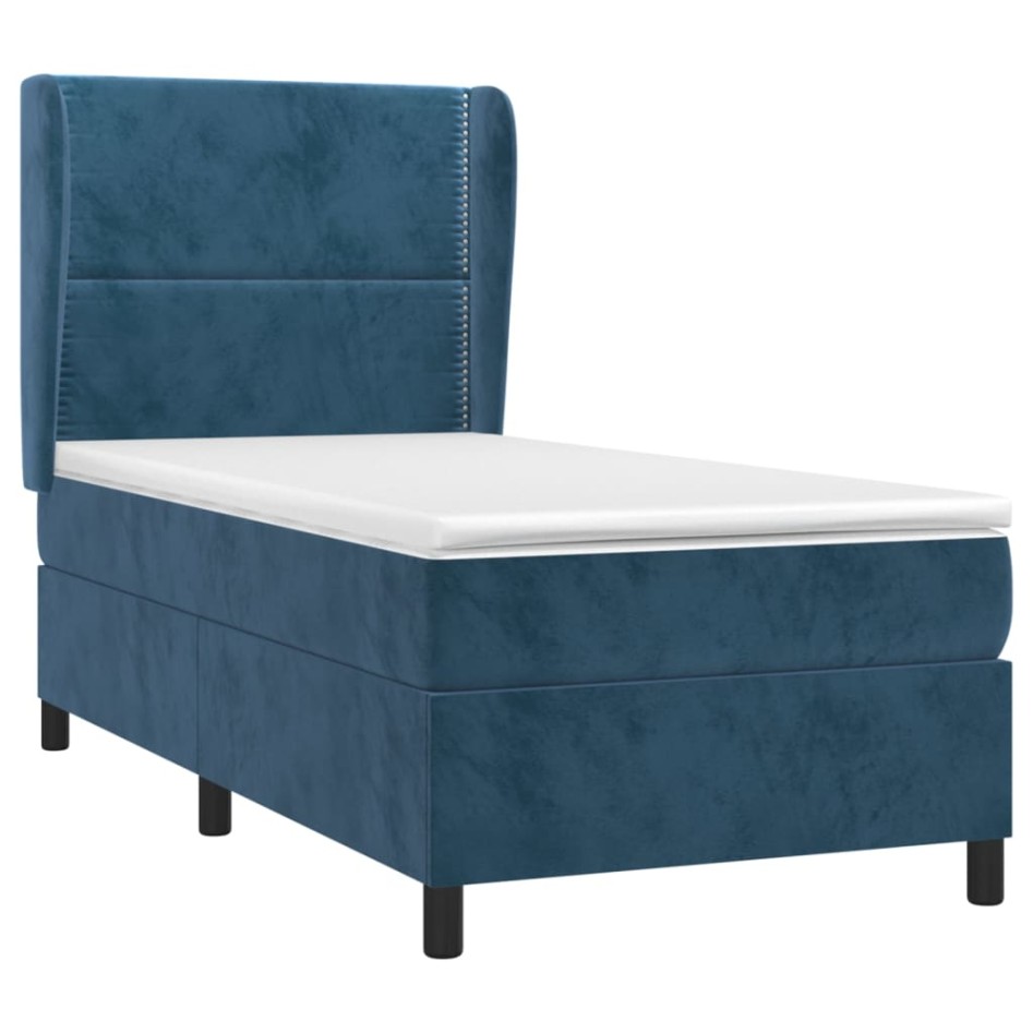Cama box spring con colchón terciopelo azul oscuro 80x200
