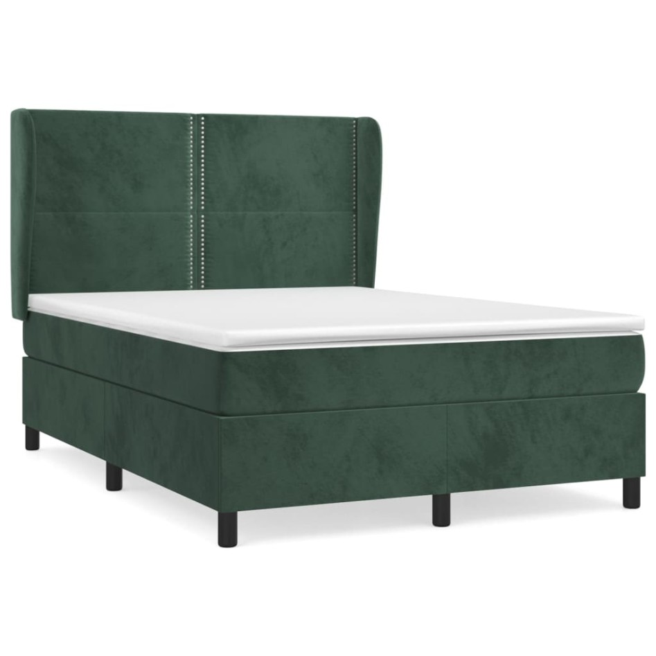 Cama box spring con colchón terciopelo verde oscuro 140x200