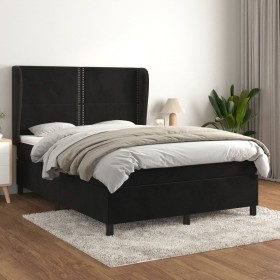 Cama box spring con colchón terciopelo negro 140x190