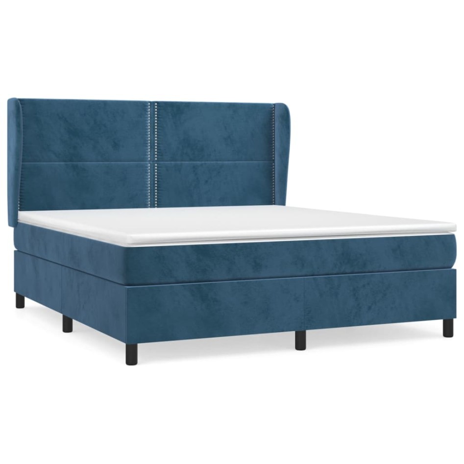 Cama box spring con colchón terciopelo azul oscuro 160x200