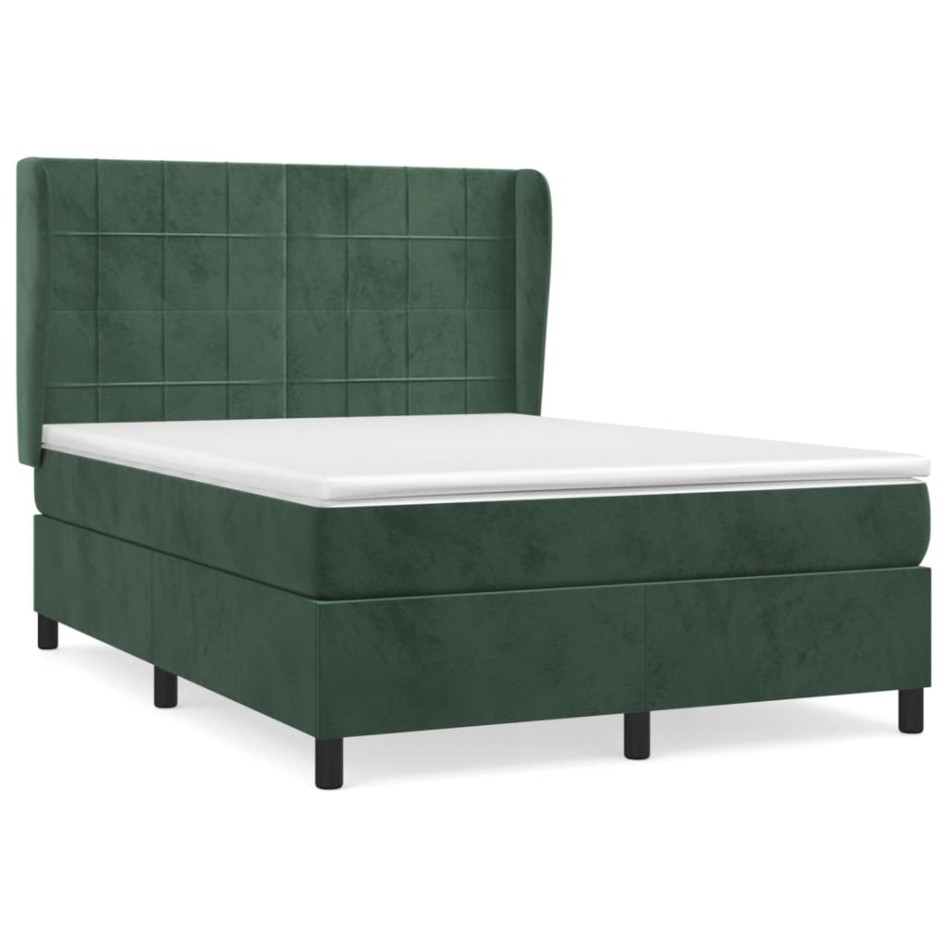 Cama box spring con colchón terciopelo verde oscuro 140x190