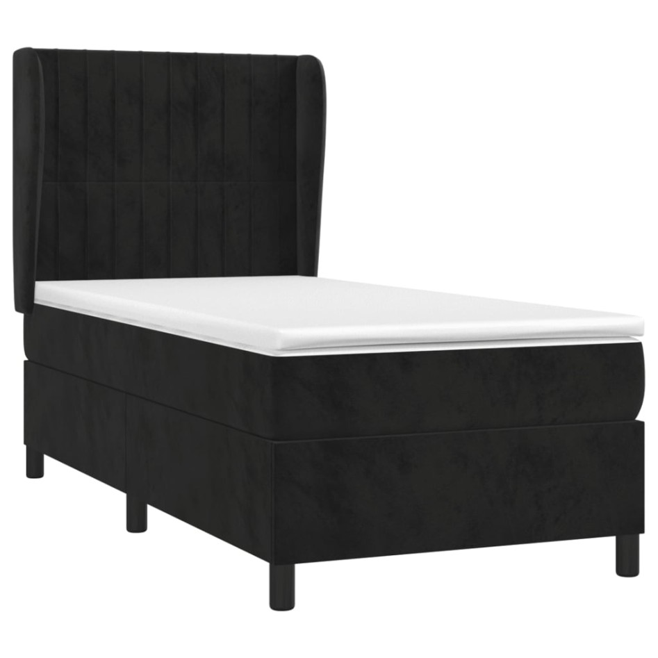 Cama box spring con colchón terciopelo negro 80x200
