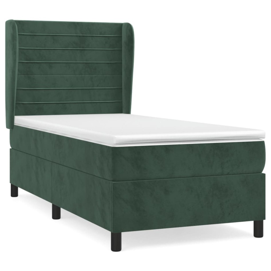 Cama box spring con colchón terciopelo verde oscuro 90x200
