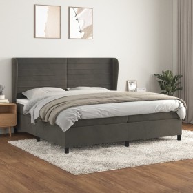 Cama box spring con colchón terciopelo gris oscuro 200x200