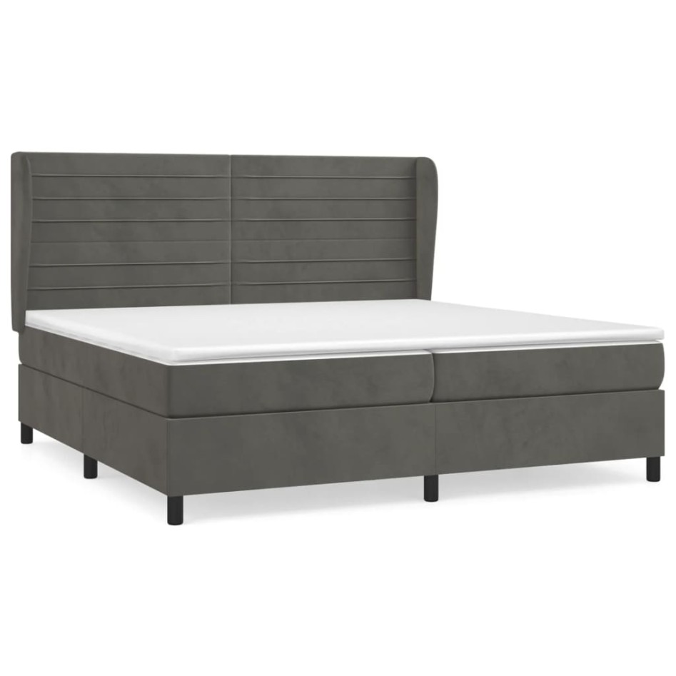 Cama box spring con colchón terciopelo gris oscuro 200x200