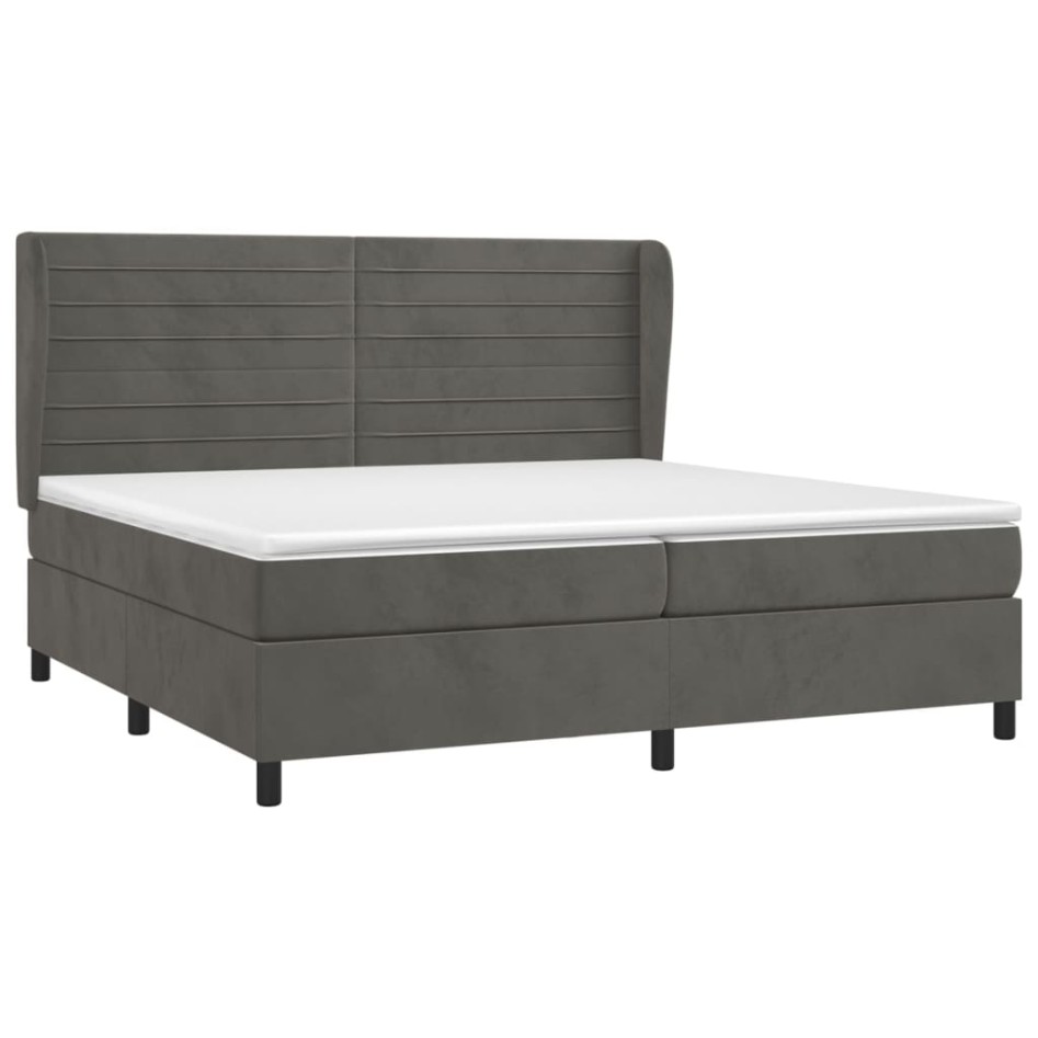 Cama box spring con colchón terciopelo gris oscuro 200x200