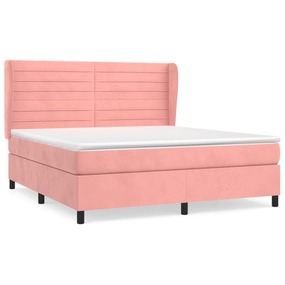 Cama box spring con colchón terciopelo rosa 180x200