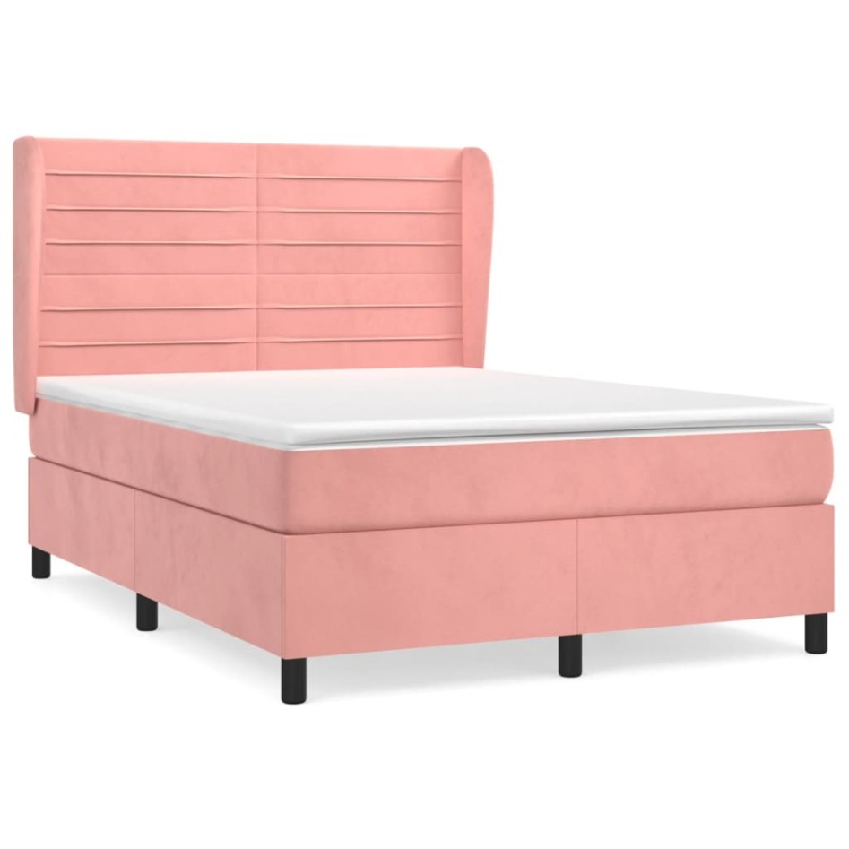 Cama box spring con colchón terciopelo rosa 140x200