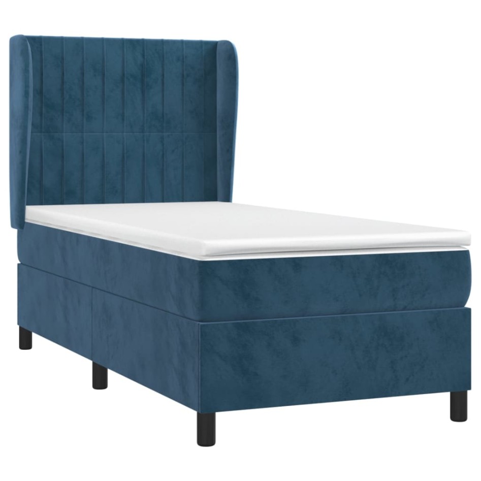 Cama box spring con colchón terciopelo azul oscuro 80x200