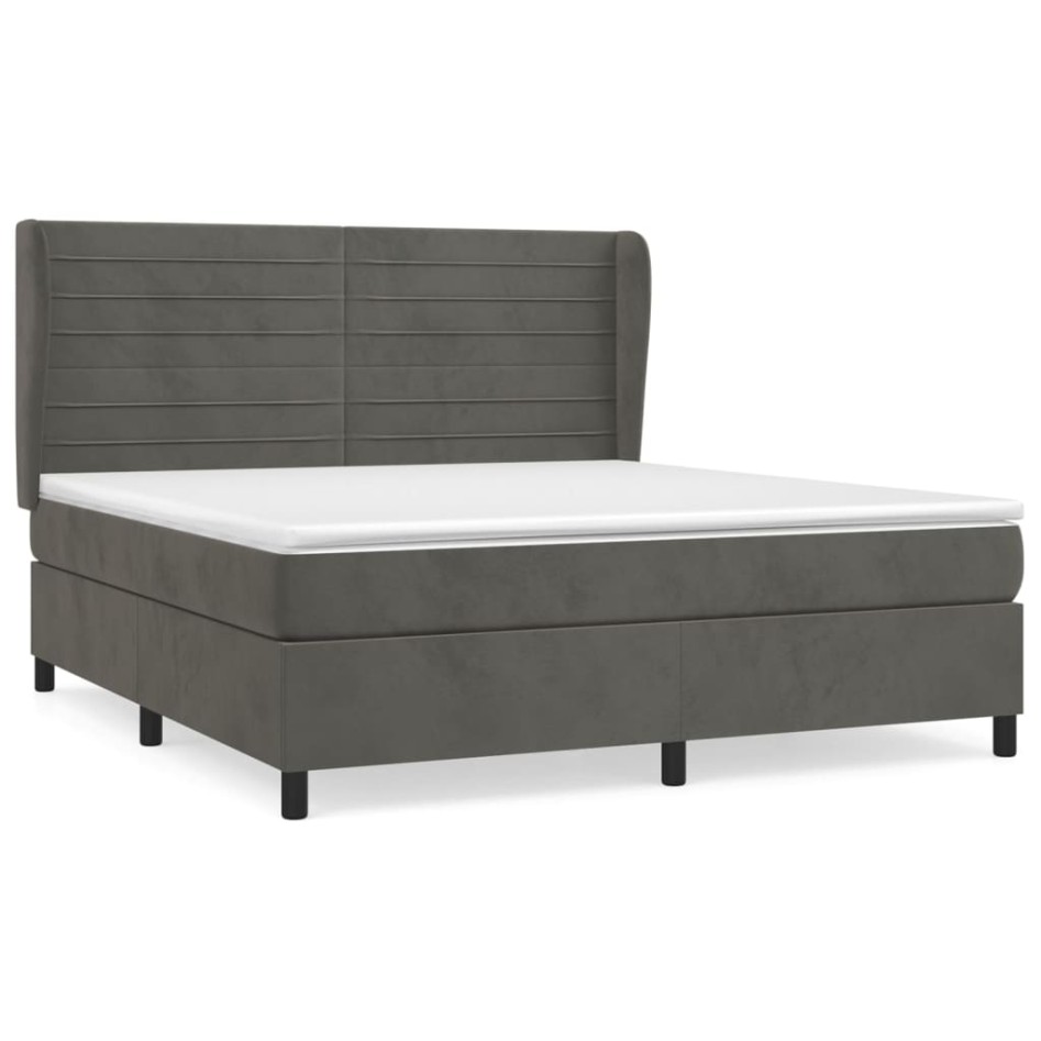 Cama box spring con colchón terciopelo gris oscuro 180x200