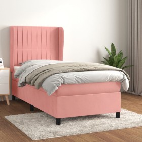 Cama box spring con colchón terciopelo rosa 90x190