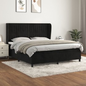 Cama box spring con colchón terciopelo negro 160x200