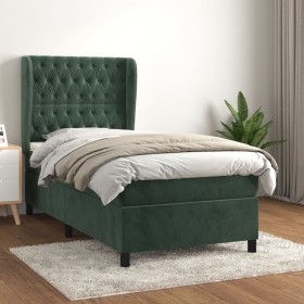 Cama box spring con colchón terciopelo verde oscuro 80x200