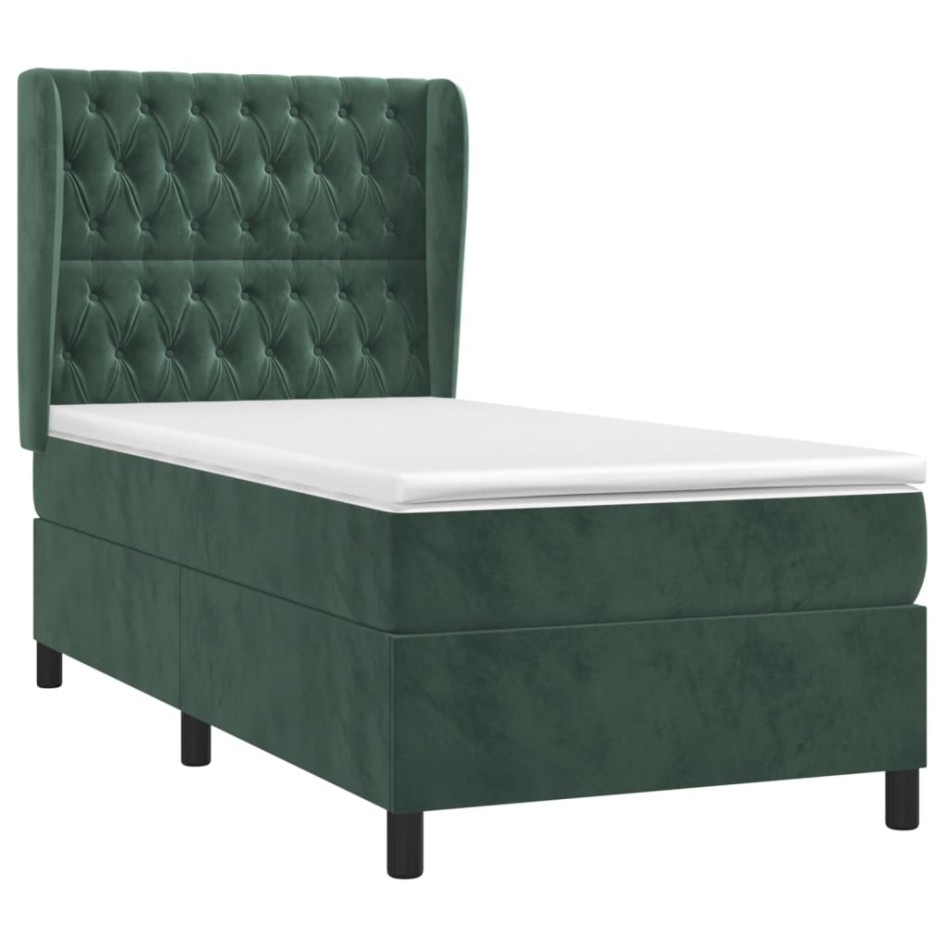 Cama box spring con colchón terciopelo verde oscuro 80x200
