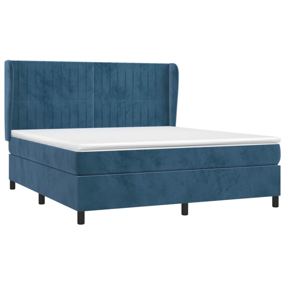 Cama box spring con colchón terciopelo azul oscuro 160x200