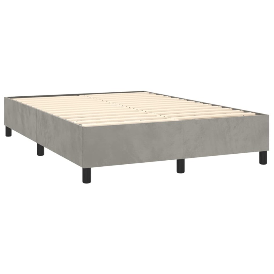 Cama box spring con colchón terciopelo gris claro 140x200