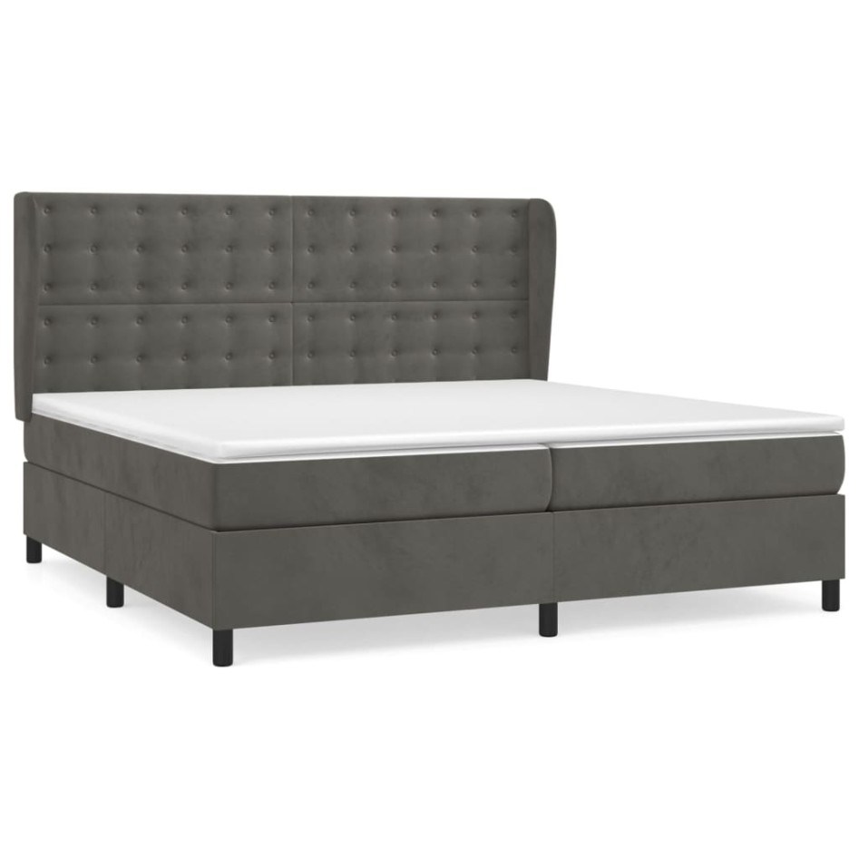 Cama box spring con colchón terciopelo gris oscuro 200x200