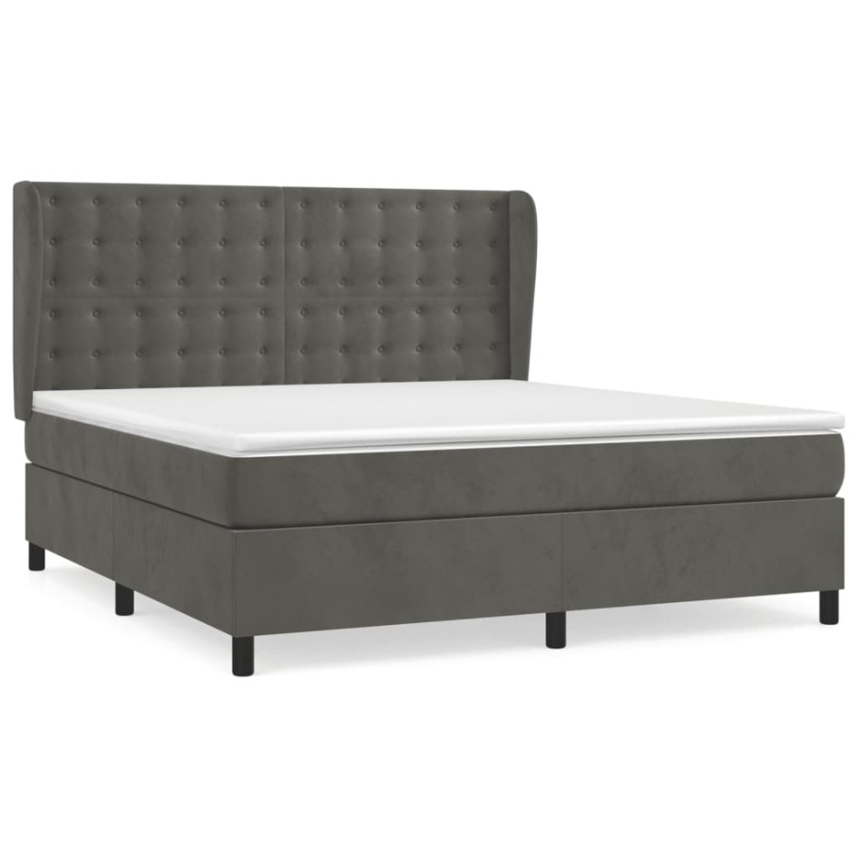 Cama box spring con colchón terciopelo gris oscuro 180x200