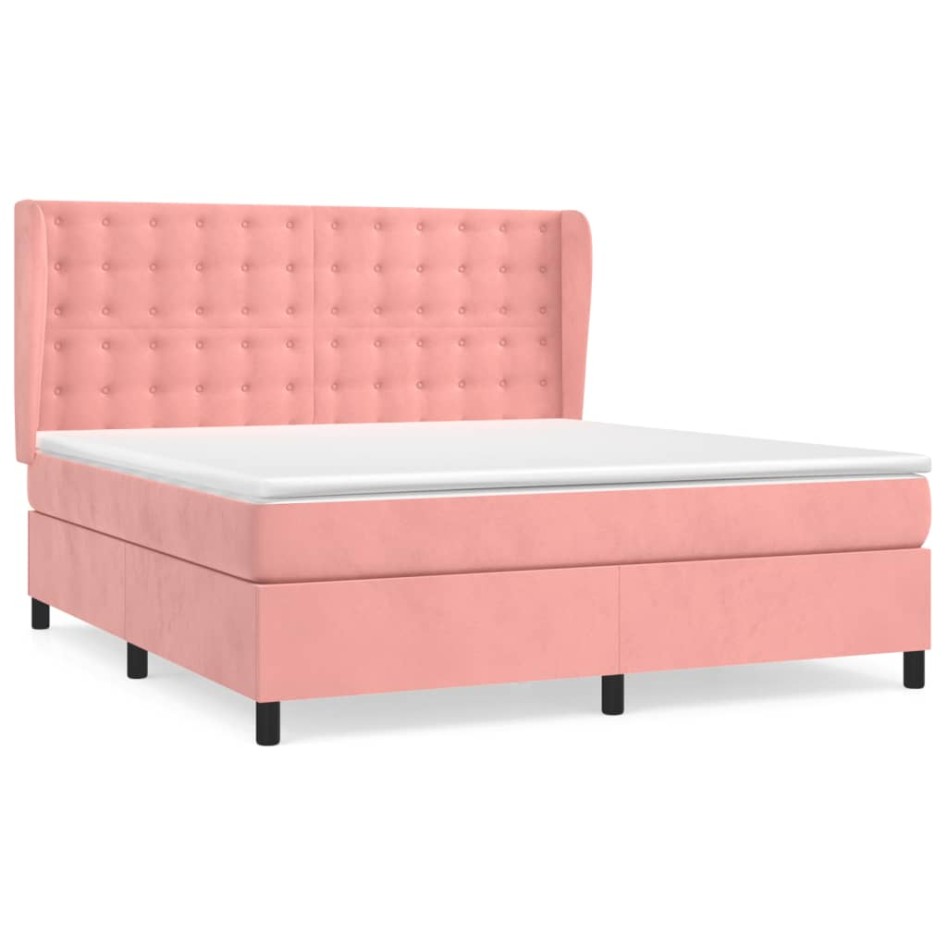Cama box spring con colchón terciopelo rosa 160x200